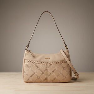 Rosetti Ines Crossbody Hobo Bag Hazelwood Taupe Perforated Lattice NWT
